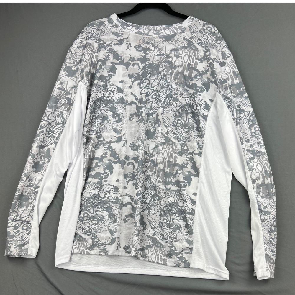 Huk Fishing Shirt Mens XL White Gray Camo Performance Long Sleeve Excellent